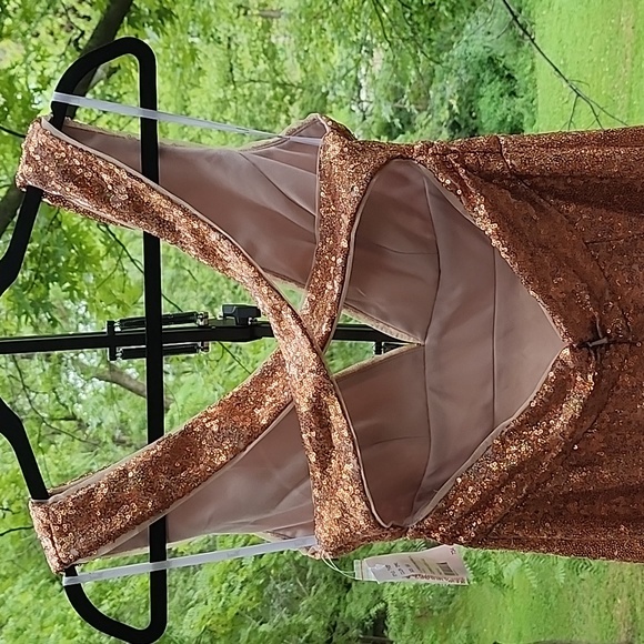THREAD COPPER ROSE SEQUIN FORMAL GOWN-CRISS CROSS BACK, NWT - Picture 7 of 13